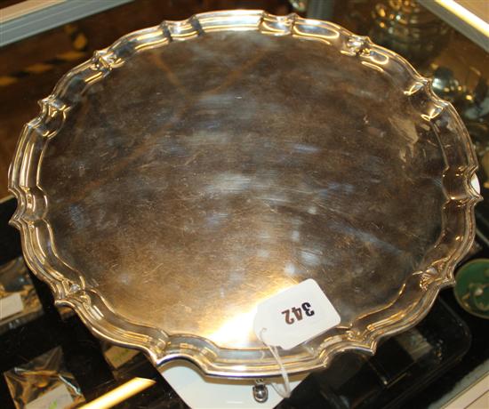 Circular silver salver, piecrust rim, Chester 1922